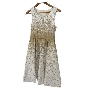 ModCloth Womens Gold Polka Dot Cotton Fit Flare Dress White Sleeveless Small